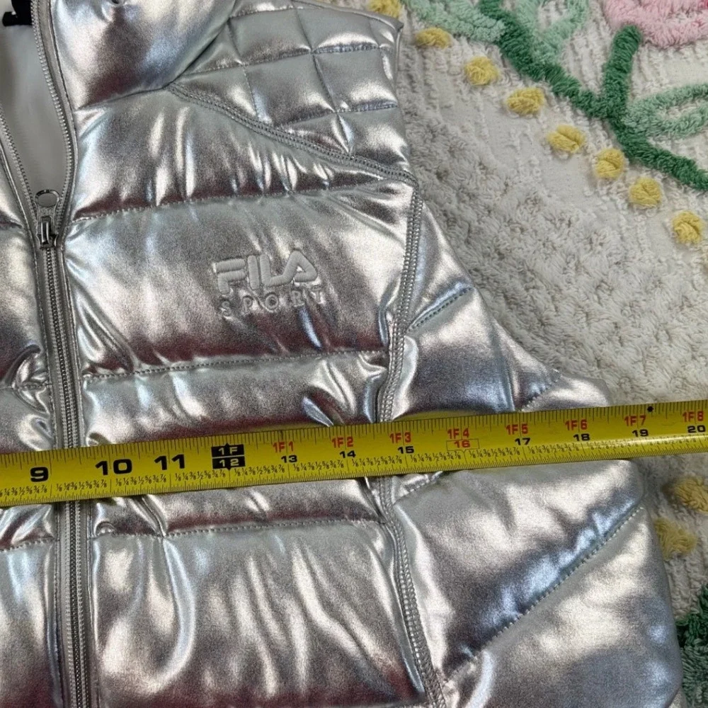 FILA SPORT Puffer Vest‎ Silver Metallic Full Zip Padded Jacket Size M